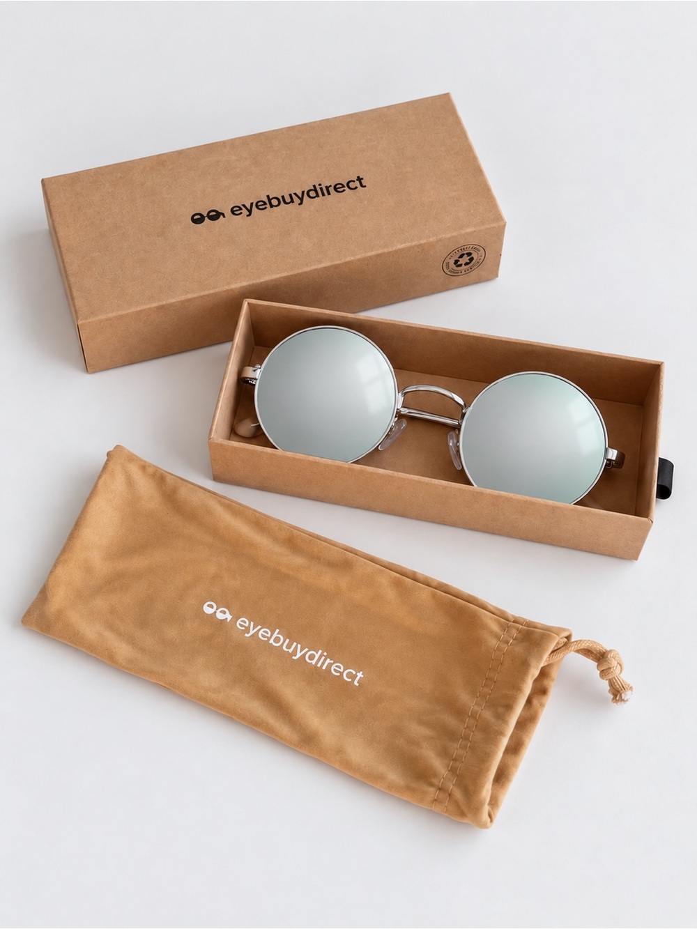 Silver Round Mirrored Sunglasses + Original Packaging